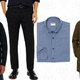 Merino Cardigan, $79 | Connor Chino Floral Jacquard, $79 | Slim Stripe Flannel Shirt, $79 | Bonded Mac Coat, $259